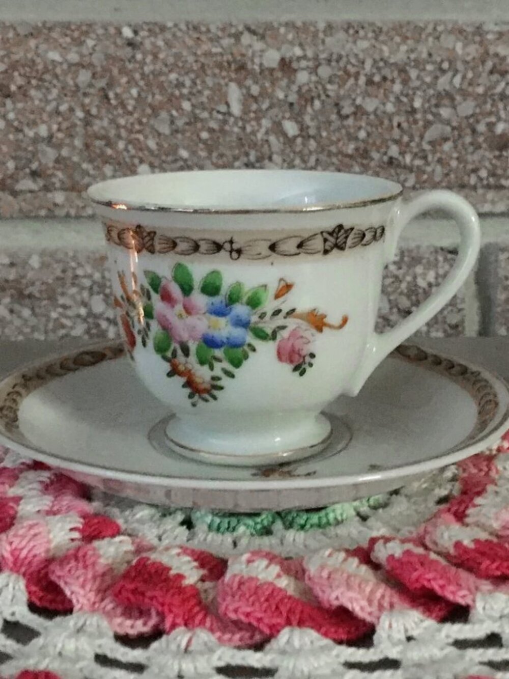 VTG Japan Mini Floral Gold Teacup Saucer Set Tiny Porcelain